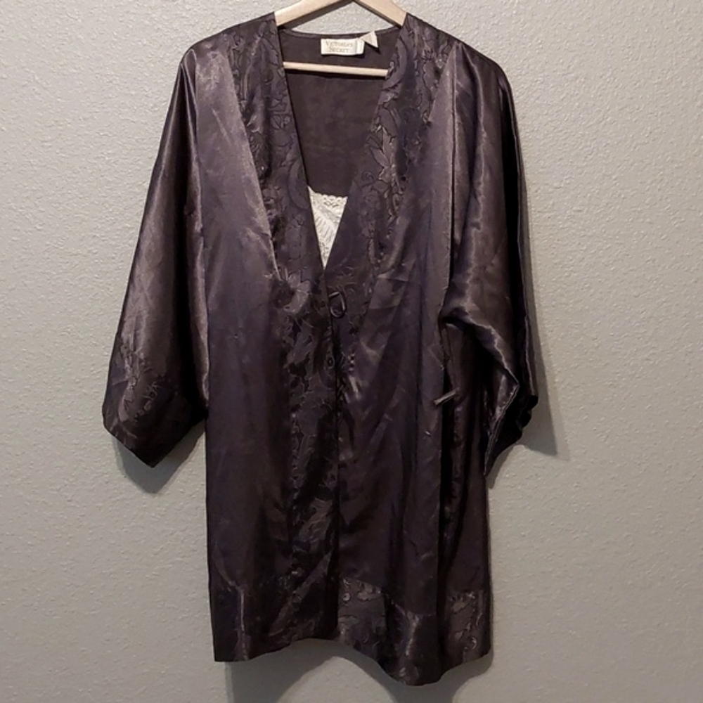 Vintage 90s Y2K Victoria's secret Gold label Metallic Gray Satin Robe O/S